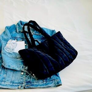 New - Vintage Inspired - Large Capacity Quilted Puffer Tote Bag - Black
